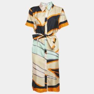 Pre Owned Diane Von Furstenberg Multicolor Printed Silk Shirt Dress L
