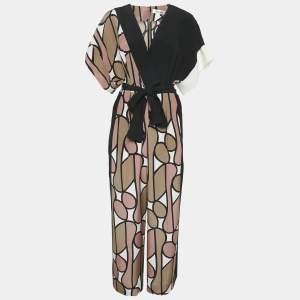 Diane Von Furstenberg Multicolor Printed Silk Belted Jumpsuit M