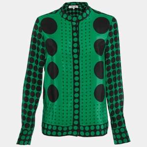 Diane Von Furstenberg Green Polka Dot Silk Button Front Shirt L 