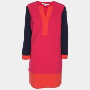 Diane Von Furstenberg Pink Colorblock Crepe Shift Dress L