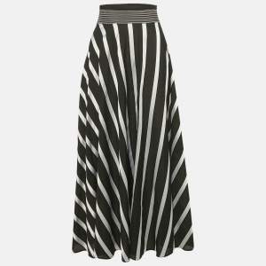 Diane Von Furstenberg Black Striped Jacquard Crepe Maxi Skirt L