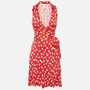 Pre Owned Diane Von Furstenberg Vintage Red Printed Silk Jersey St.Jude Wrap Dress XS