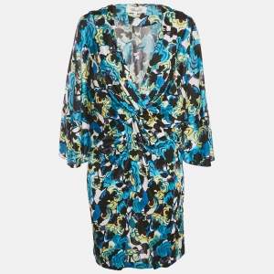 Diane Von Furstenberg Blue Printed Jersey Twist-Front Emmaline Mini Dress M
