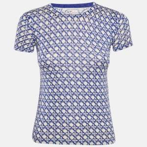 Diane Von Furstenberg Blue Printed Silk Blend Knit Top XS