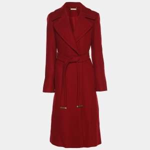 Diane von Furstenberg Red Wool Belted Overcoat S