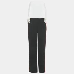 Pre Owned Diane Von Furstenberg Black/White Crepe Strapless Side Tape Jumpsuit S