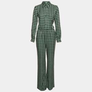 Diane Von Furstenberg Black Printed Silk Flared Jumpsuit S