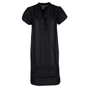 Pre Owned Diane Von Furstenberg Black Striped Jacquard Presley Shift Dress M
