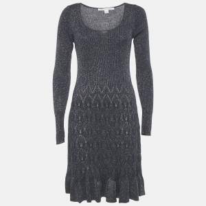 Pre Owned Diane Von Furstenberg Midnight Blue Lurex Knit Mini Dress L