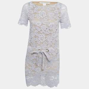 Pre Owned Diane Von Furstenberg Purple Lace Mini Dress XS