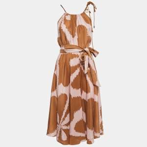 Pre Owned Diane Von Furstenberg Brown/Pink Printed Silk Naro Dress M
