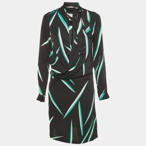 Pre Owned Diane Von Furstenberg Black Printed Crepe Mini Dress S
