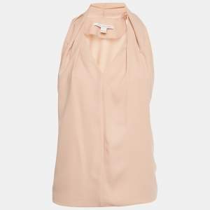 Pre Owned Diane Von Furstenberg Beige Crepe Sleeveless Top S