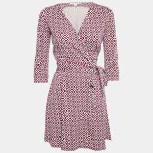 Pre Owned Diane Von Furstenberg Pink Jersey New Julian Mini Wrap Dress M