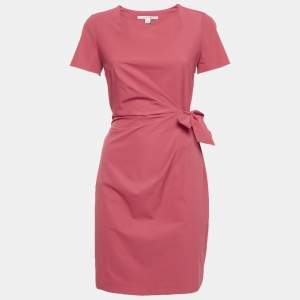 Pre Owned Diane von Furstenberg Pink Jersey Draped Waist Tie Detail Zoe Dress S