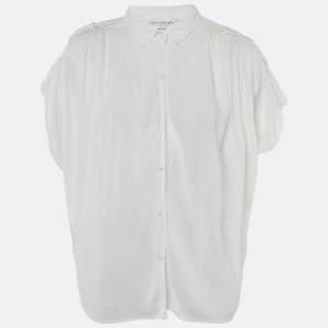 Pre Owned Diane Von Furstenberg White Crepe Karin Top M