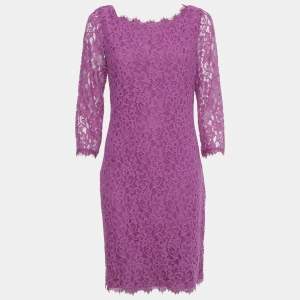 Pre Owned Diane Von Furstenberg Purple Lace Short Dress L