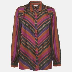 مملوكة مسبقًا Diane Von Furstenberg Multicolor Striped Silk Long Sleeve Shirt M