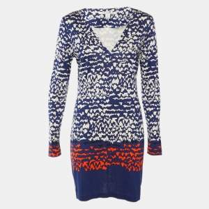Pre Owned Diane Von Furstenberg Navy Blue Printed Silk Reina Fitted Dress L