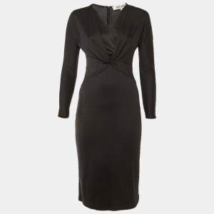Pre Owned Diane Von Furstenberg Black Wool Blend Knot Detail Midi Dress XS