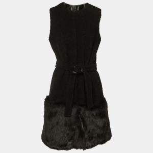 مملوكة مسبقًا Diane Von Furstenberg Black Shearling Faux Fur Vest Coat M