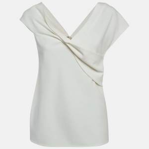 Pre Owned Diane Von Furstenberg White Crepe Draped Top M