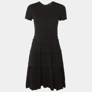 Pre Owned Diane Von Furstenberg Black Wool Knit Tiered Midi Dress M