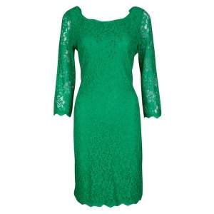 Pre Owned Diane Von Furstenberg Green Zarita Long Sleeve Lace Dress L