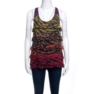 Diane Von Furstenberg Multicolor Printed Silk Ruffled Tiered Pitonesa Top M