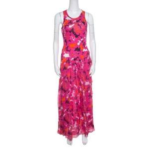 Diane Von Furstenberg Pink Silk Eden Garden Printed Davina Maxi Dress S