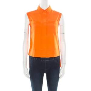 Diane Von Furstenberg Orange Silk Sleeveless High Low Lensley Shirt XS