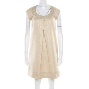 Diane Von Furstenberg Gold Jacquard Inverted Pleat Detail Ayuka Dress S