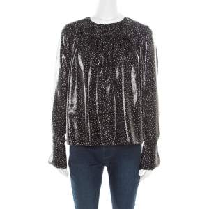 Pre Owned Diane Von Furstenberg Monochrome Metallic Polka Dot Long Sleeve Top S