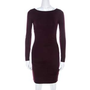 Pre Owned Diane von Furstenberg  Burgundy Cotton Jersey Fitted Joy Dress XS 