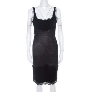 Diane Von Furstenberg Silver and Black Lace Paneled Olivette Sheath Dress M