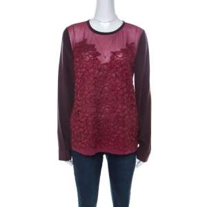 Diane Von Furstenberg Burgundy Silk and Lace Bodice Branwen Blouse L 
