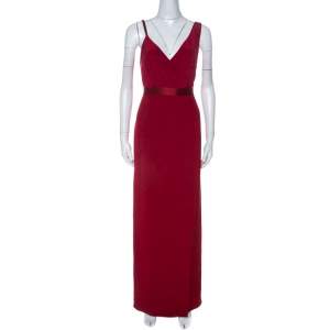 Pre Owned Diane von Furstenberg Red Silk Asymmetric Side Slit Gown S
