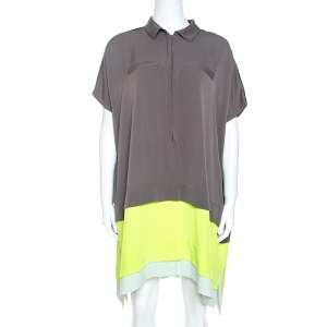 Pre Owned Diane von Furstenberg Grey Silk Contrast Trim Hatsu Colorblock Dress S