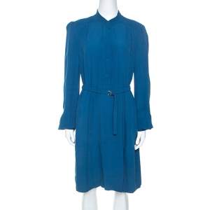Pre Owned Diane Von Furstenberg Teal Crepe Long Sleeve Tunisia Dress L