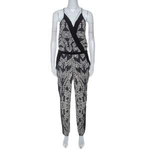 Diane Von Furstenberg Black Printed Silk Shany Jumpsuit M