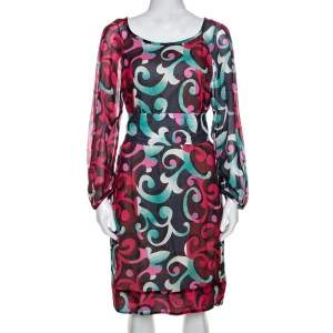 Pre Owned Diane Von Furstenberg Multicolor Printed Eribec Long Sleeve Dress M