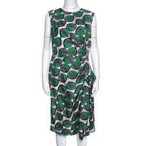 Pre Owned Diane Von Furstenberg Green Printed Silk Ruffled Talba Dress L