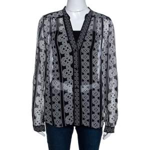 Diane Von Furstenberg Monochrome Knot Print Silk Harlow Blouse L