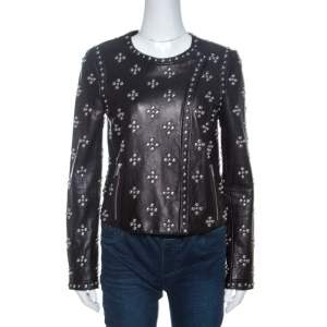 Pre Owned Diane Von Furstenberg Black Leather Studded Cocoa Jacket S