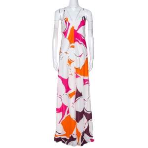 Pre Owned Diane von Furstenberg White Eden Garden Print Silk Barths Dress M