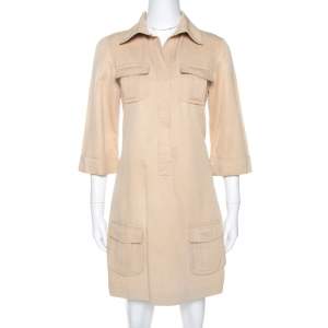 Pre Owned Diane Von Furstenberg Roberts Khaki Pocket Detail Dress M