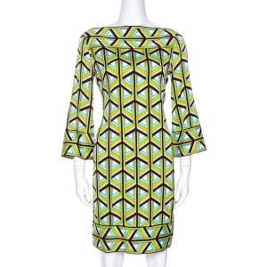 Diane Von Furstenberg Green Printed Silk Andati Shift Dress S