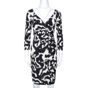 Pre Owned Diane Von Furstenberg Monochrome Printed Silk Capela Dress L