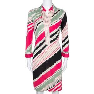 Pre Owned Diane Von Furstenberg Multicolor Printed Silk Jersey Polo Dress M
