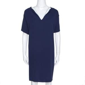 Pre Owned Diane Von Furstenberg Navy Blue Crepe Kora Shift Dress L